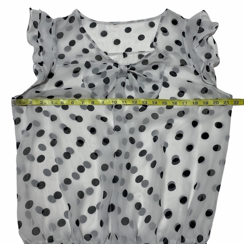WHITE Black Polka Dot Sleeveless Smocked Blouse - Picture 7 of 8